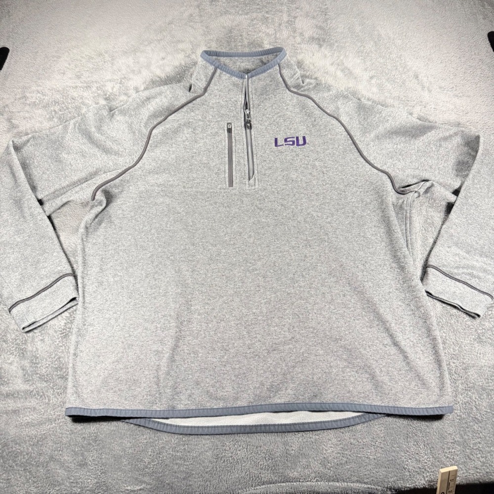Cutter‎ & Buck Mens LSU Tigers Quarter 1/4 Zip Pullover Heather Gray 2XL Fleece